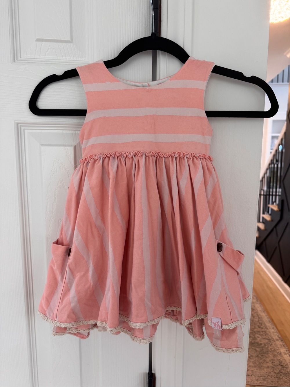 Matilda Jane Pink Striped Sleeveless Twirly Dress with pockets